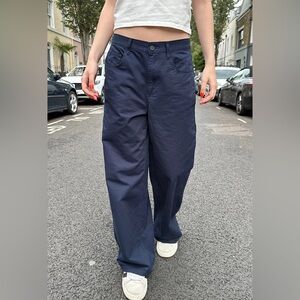Brandy Melville Aurora Navy Blue Cotton Wide Straight Leg Baggy Flowy Pants